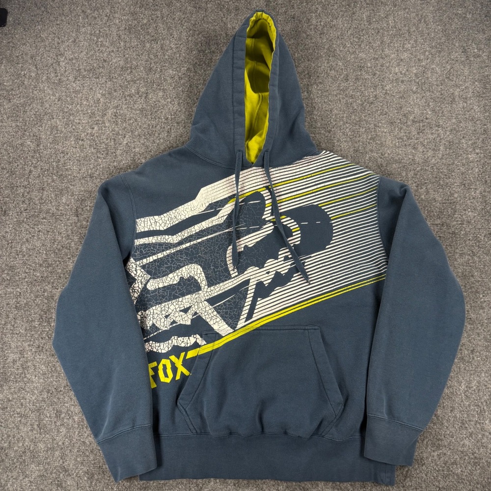 Vintage Fox Racing Pullover Hoodie Men's Large (fits like M/L) Blue Graphic Y2K
